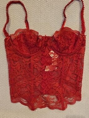 NWT Vintage 2003 Victoria’s Secret Red Lace Corset Top Bustier - Size 34C Y2K